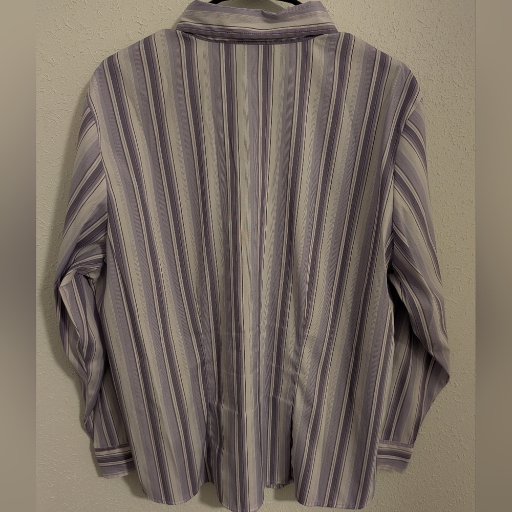 DCC Stretch Women's Striped Purple Button Down Shirt (1X) - Picture 2 of 12